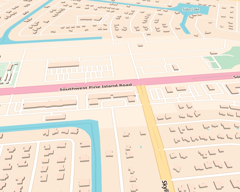 Map of the streets around The Mix on Pine Island, marked with the MIX pin